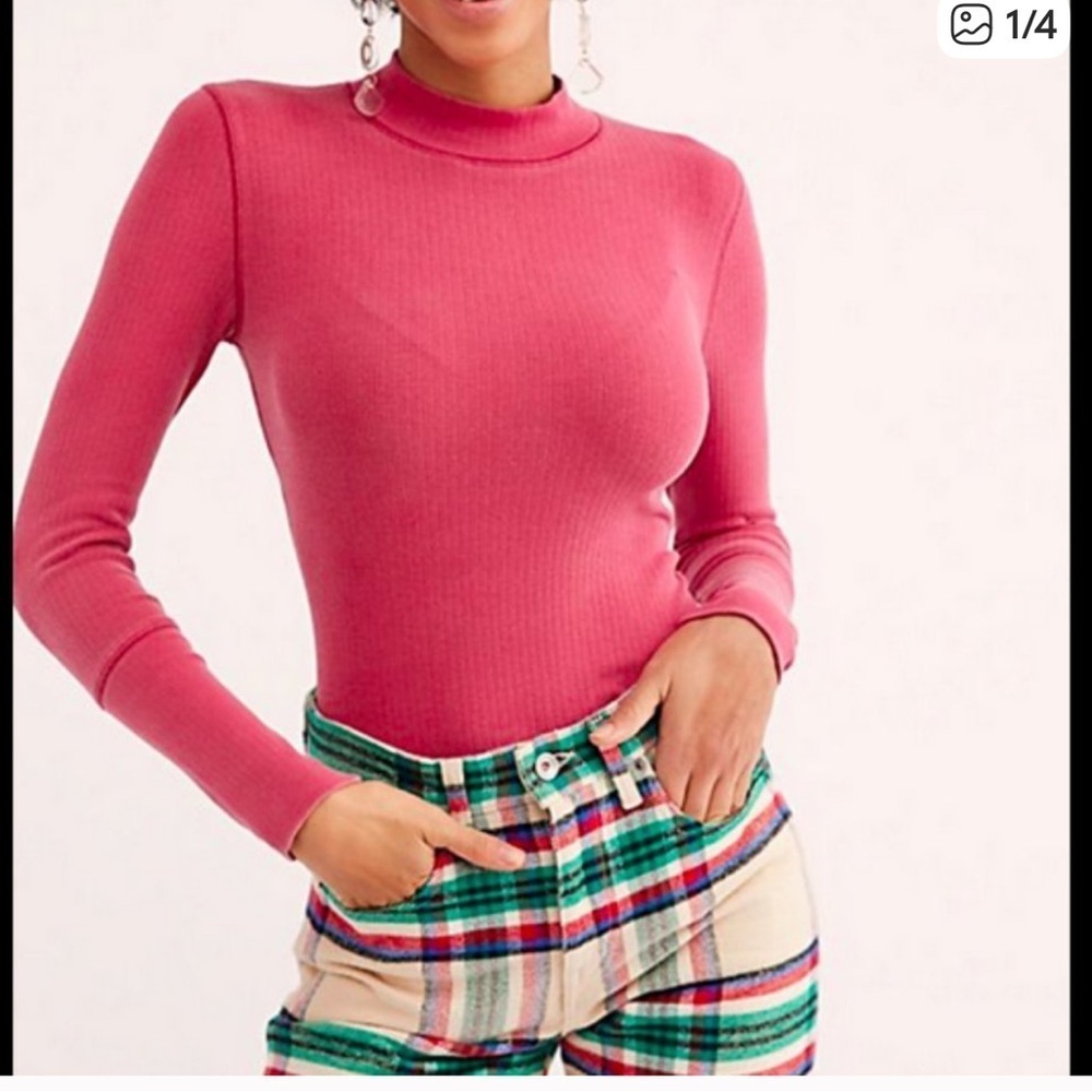 FREE PEOPLE INTIMATE LONG SLEEVE MOCK NECK RIBBED THE RICKIE TOP